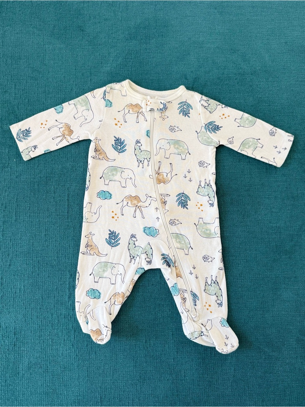 Carter's White Animal Print Footie Onesie Sleeper with Zip/Snap Closure 3M